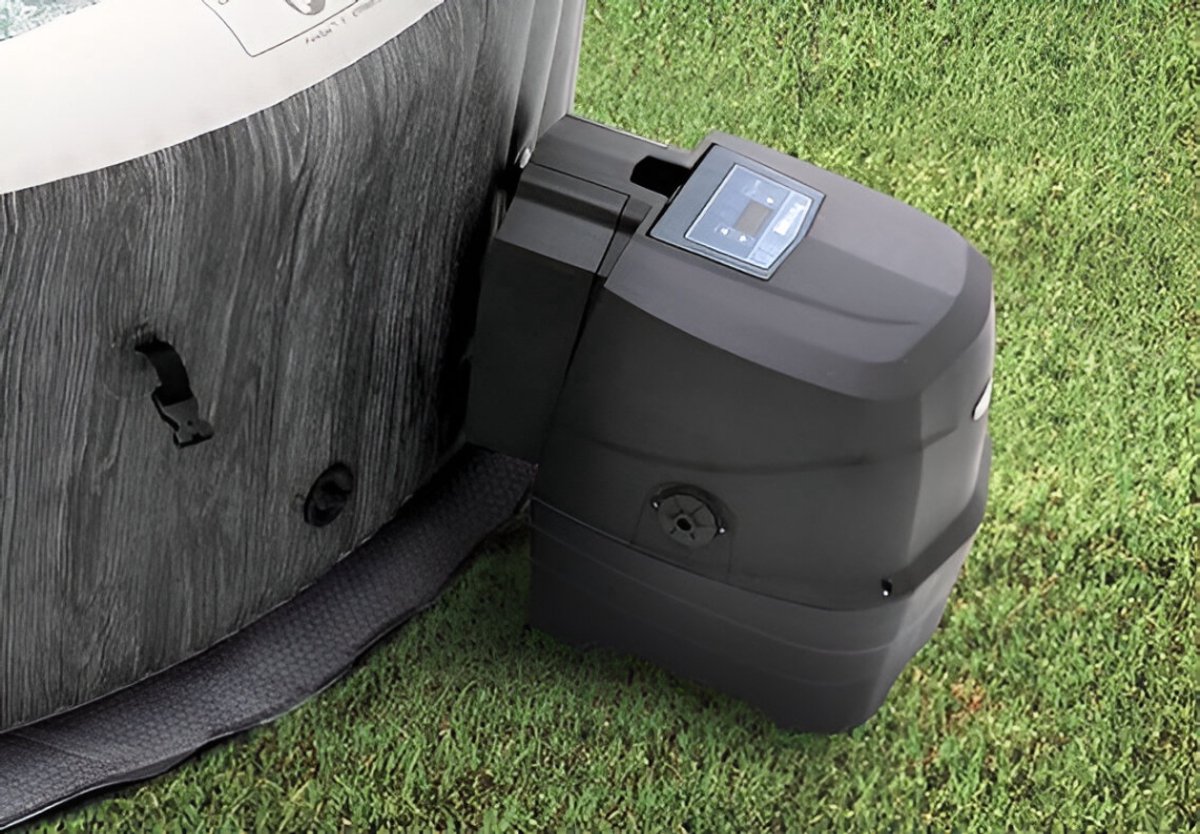 Opblaasbare Whirlpool Spa – Novihome Deluxe Grijs Bubbelbad 4 Personen – 140 Luchtjets – Automatische Verwarming – Inclusief Afdekking & Kalkbescherming – Luxe Opblaasbare Jacuzzi met Fiber-Tech Constructie – 795L