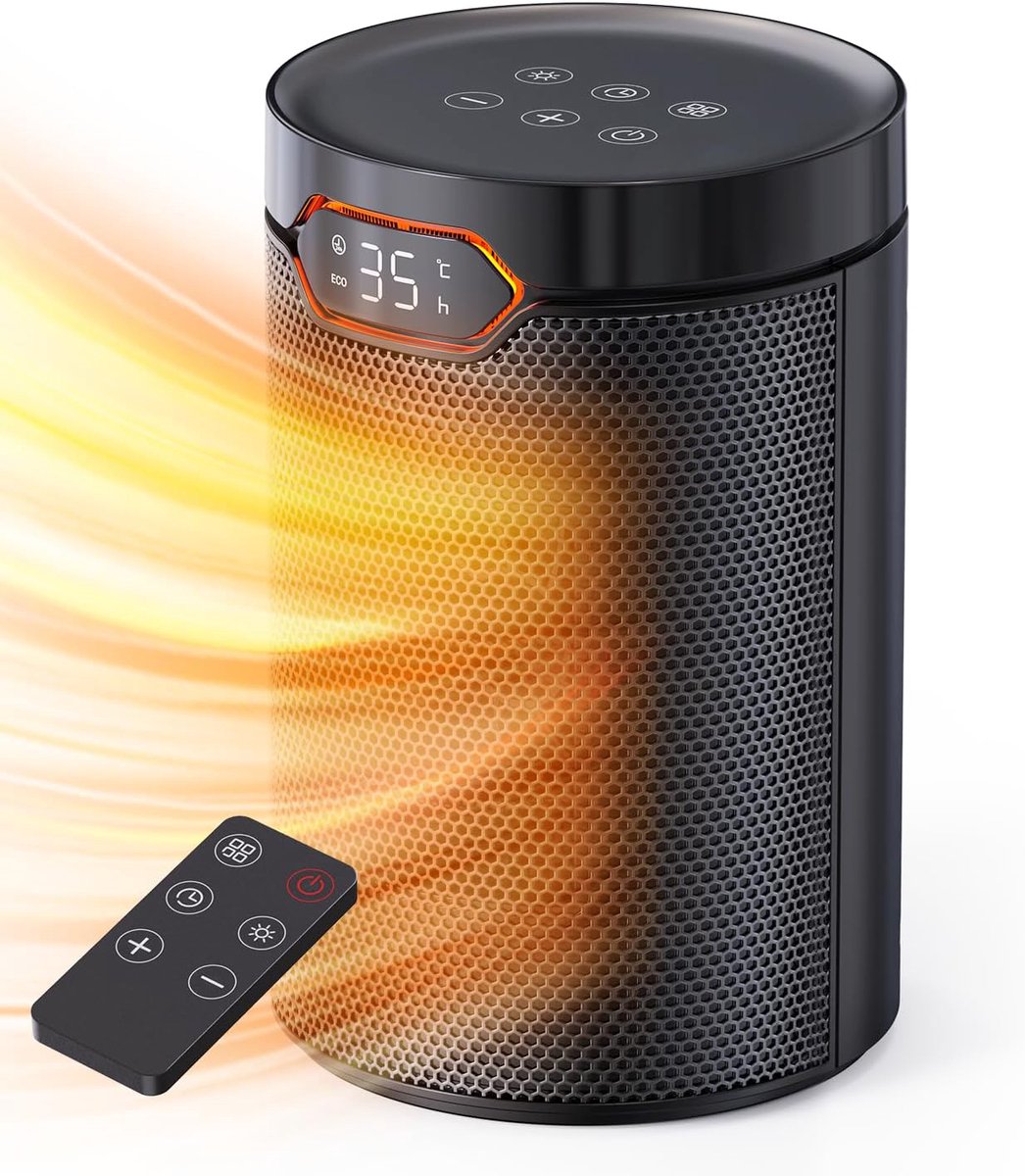 SmartQ – Elektrische Kachel - Ventilatorkachel 1500W – PTC-verwarming – Energiezuinig met Eco-modus – 4 verwarmingsstanden + Breeze-modus – Thermostaat – 24-uurs timer – Afstandsbediening – Oververhittings- & kantelbeveiliging