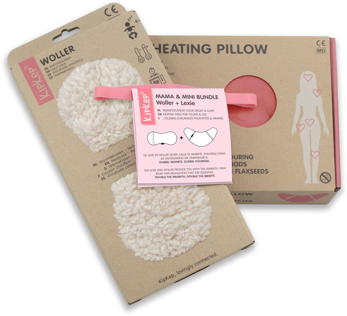KipKep Mama & Mini Bundle – Lexie & Woller Warmtekussens - Set voor Moeder en Baby – TeddySand, Dusty Clay - beige, roze