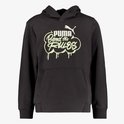 Zwarte hoodie met neongele opdruk.