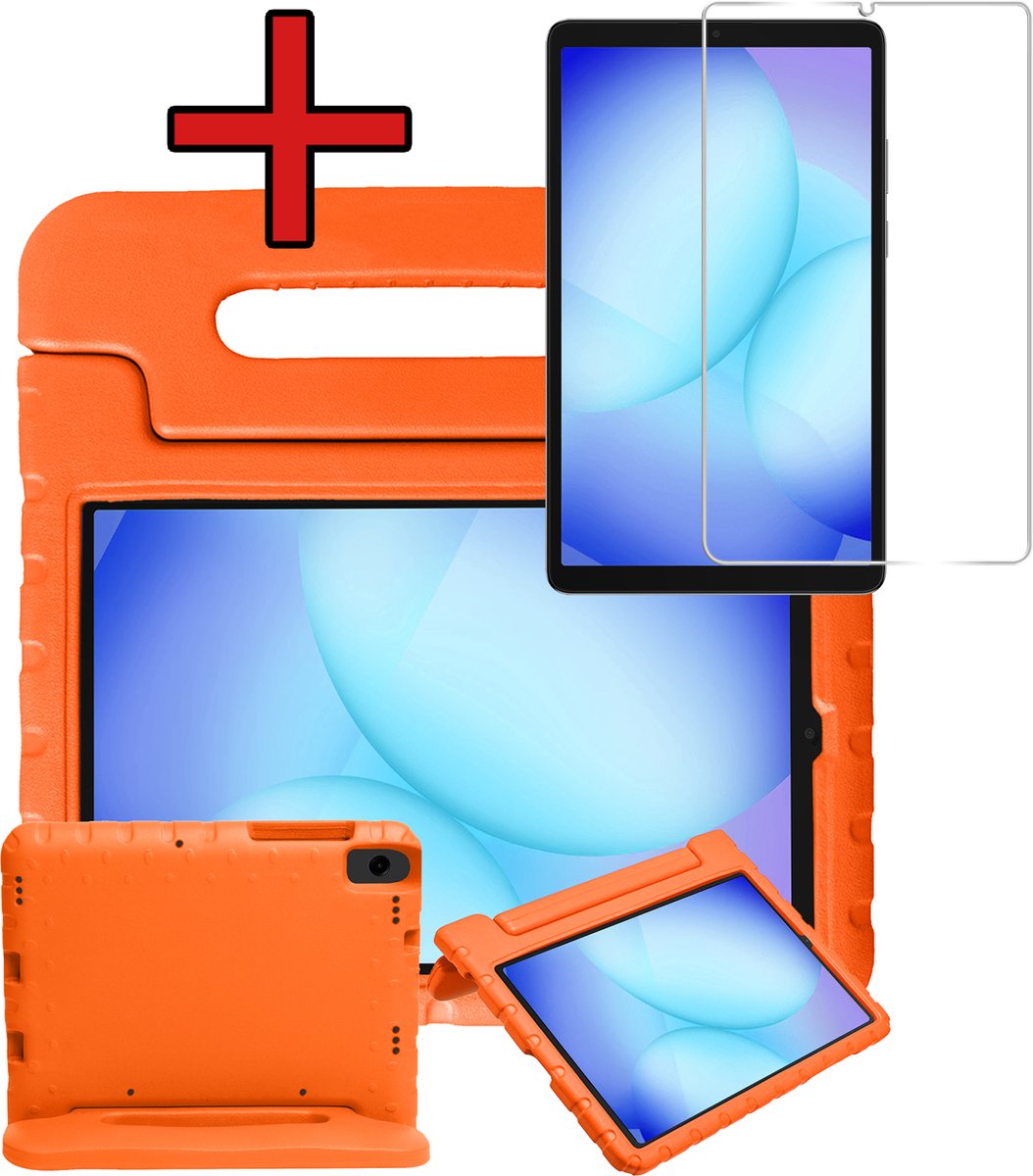 Hoesje - Geschikt voor Samsung Galaxy Tab A11 / A9 - Met Screenprotector - Kinderhoes - Shockproof Bumper - Kidsproof Case - Tablethoes - Kinder Hoes Cover - Oranje