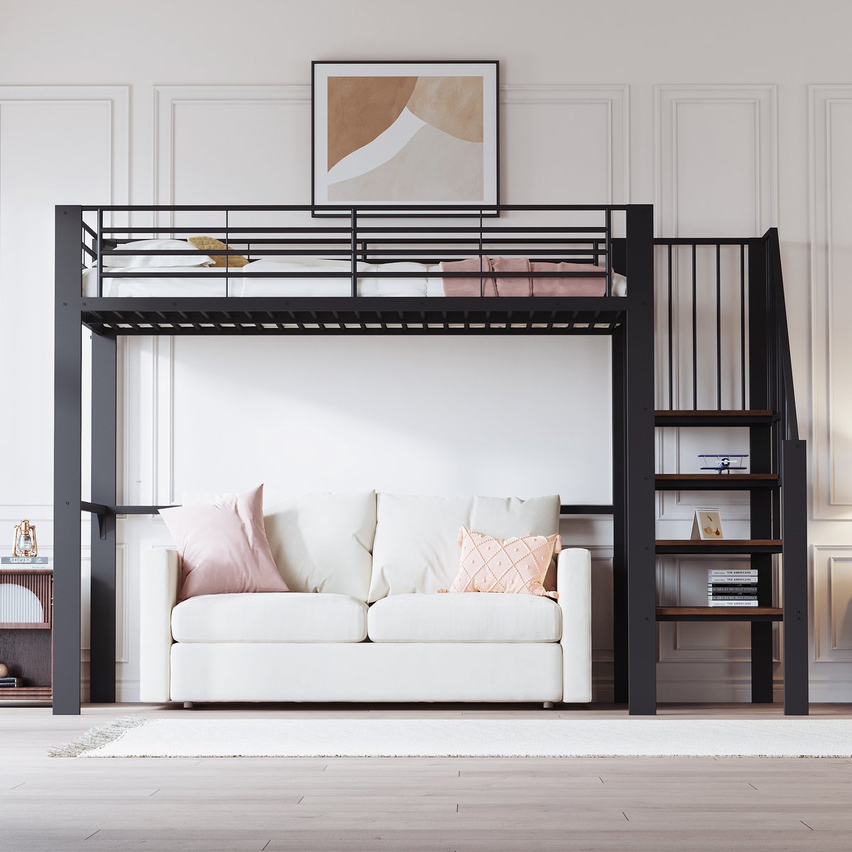 Merax 90 x 200 cm hoogslaper - met opbergruimte onder het bed - inclusief trap - kinderbed - zwart - zonder matras
