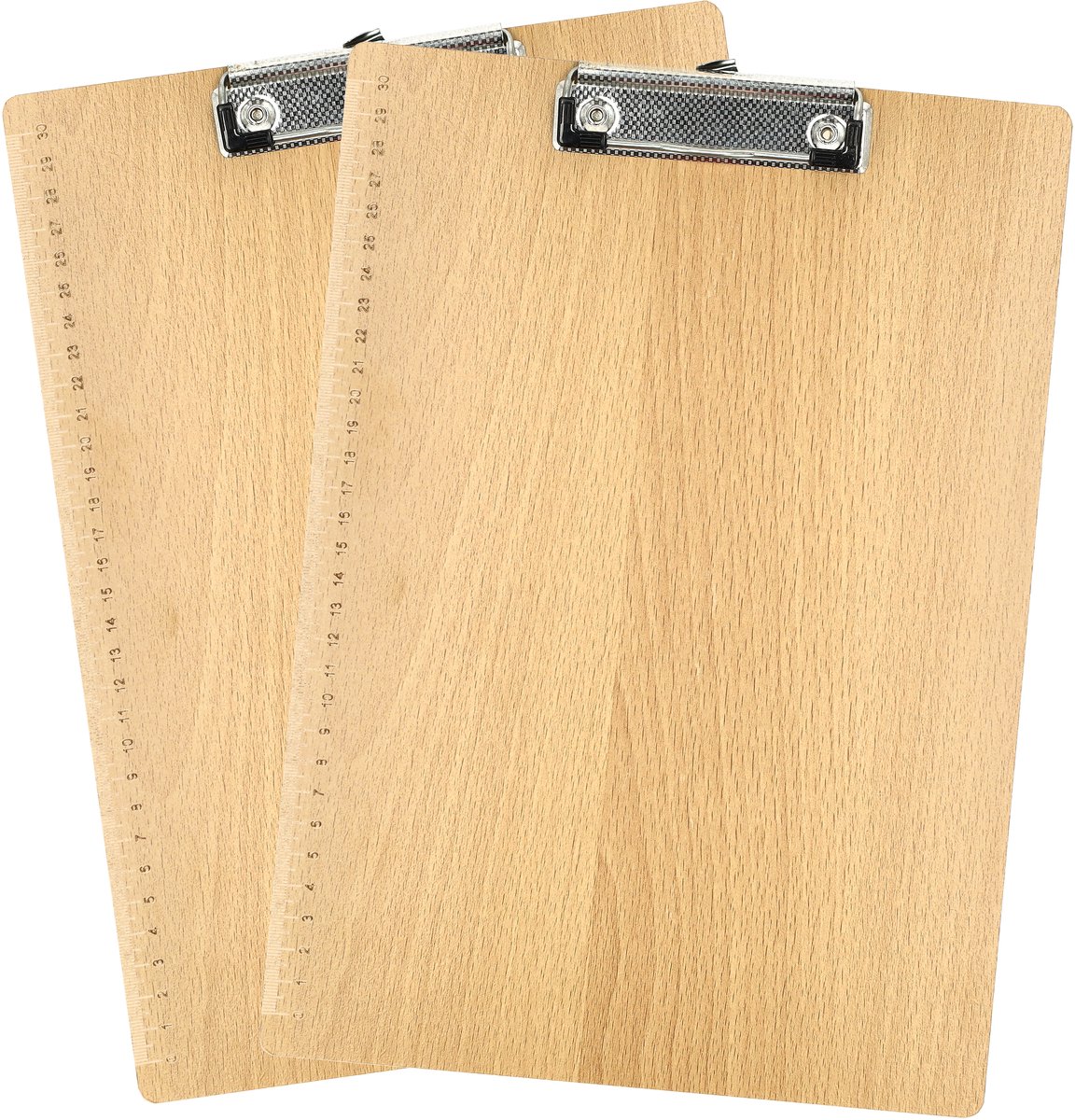 Klembord A4 – Set van 2 Houten Klemborden – Met Sterke Klem en Liniaal – Harde Houtlook Schrijfplaat voor School, Kantoor, Horeca en Thuis