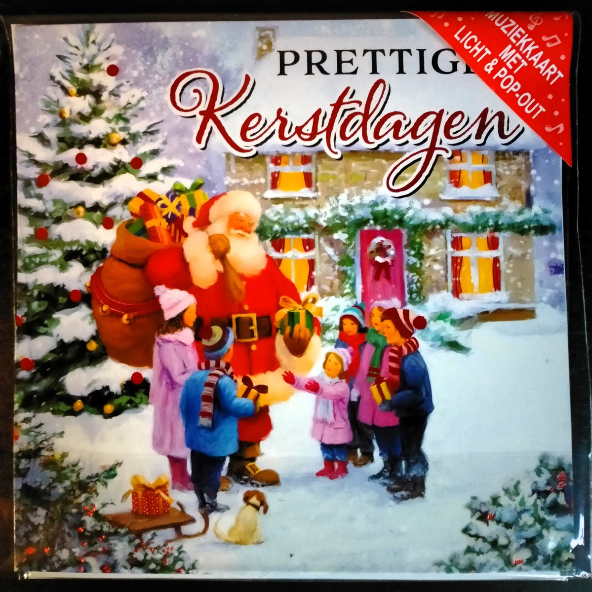 Wenskaart - muziekkaart kerst - pop-out kerstkaart - kerstkaart met muziek - kerstkaart met licht - kerstkaart 3D - Fijne kerstdagen - fijne kerst en gelukkig nieuwjaar - kerstman - nostalgie - vintage