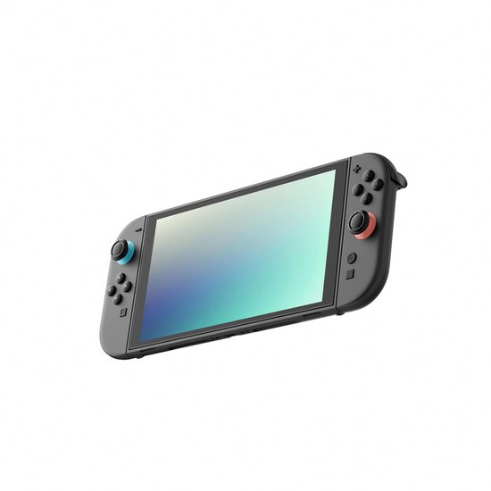 Een Nintendo Switch met een heldere screenprotector die deels is aangebracht.