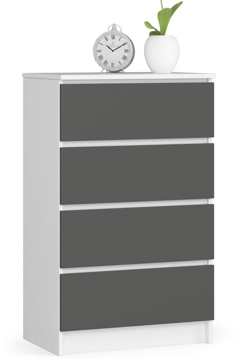 Ladekast K60 met 4 Lades / AKORD Furniture Factory / Wit - Grafietgrijs / 60 x 99 x 40 cm