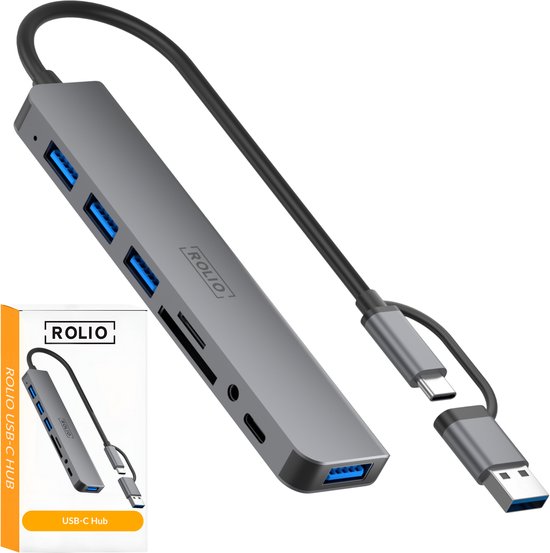 USB-C hub 8-poorts met 4x USB-A, 2x...