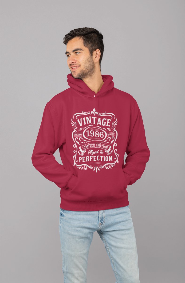 1986 Jaar Rood Hodie - Maat M - Vintage Aged To Perfection - Verjaardagscadeau - Limited Edition