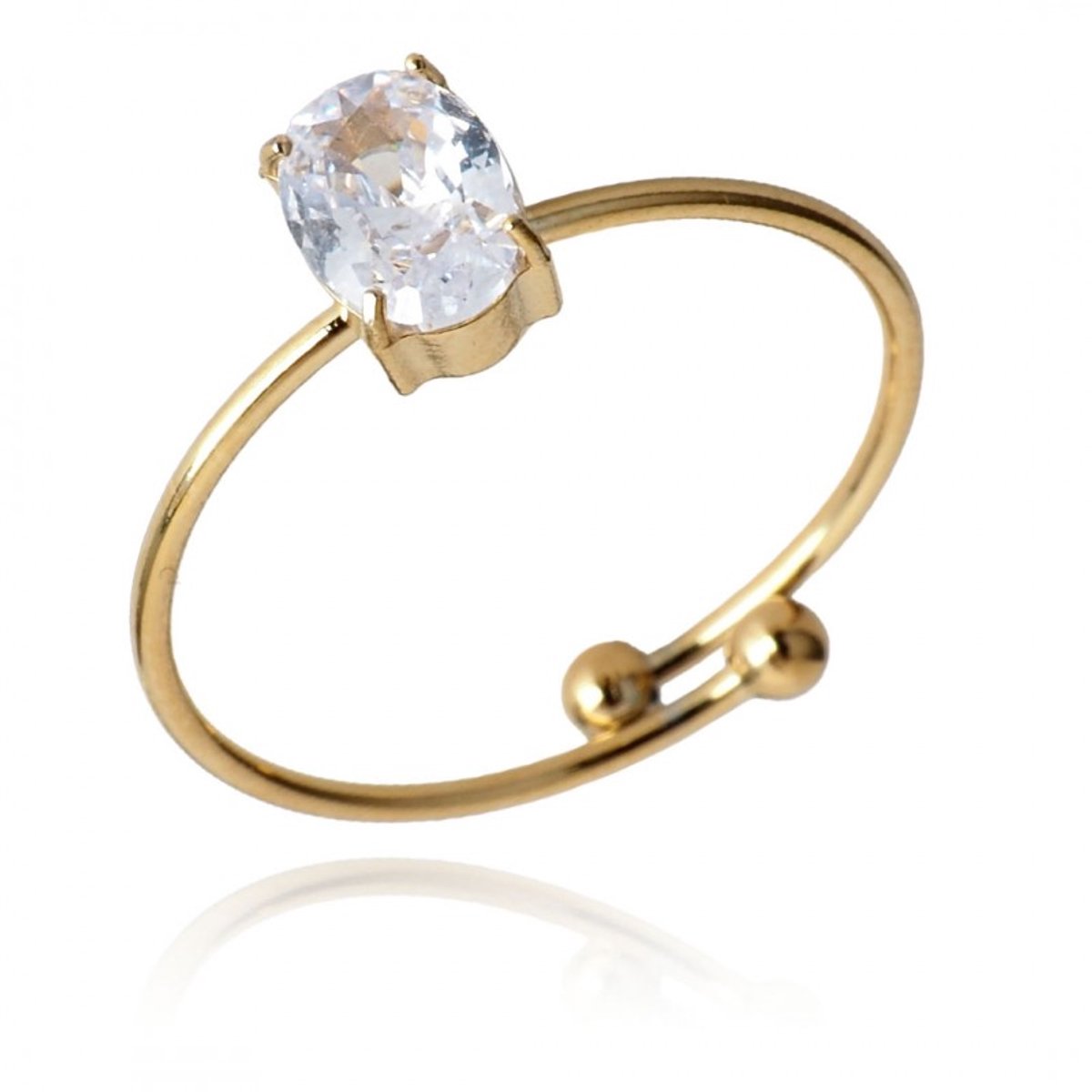 Ring met zirkonia steen verguld met 14k goud/ verjaardag cadeau/ sOwiesO shop/ elegant en luxe ring/ verstelbare ring/ roestvrij staal/ sieraad/