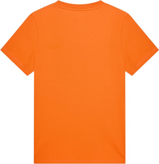 Dames T-shirt in effen oranje kleur, met korte mouwen en ronde hals.