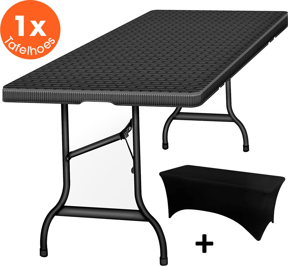 Lenx Klaptafel - Inklapbare tafel - Inclusief Zwarte Tafelhoes - 180x75x74cm -Opvouwbare Tuintafel - Vouwtafel - 6 tot 8 Personen - Rattan