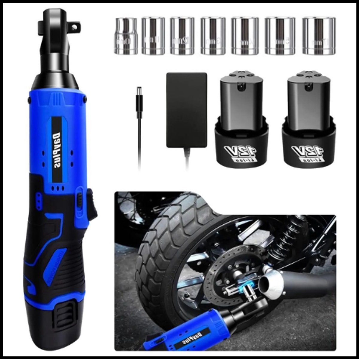 Accu Ratelsleutel 12V 3/8 Inch – Draadloze Elektrische Ratelsleutel Set – Hoog Koppel 40Nm – 300RPM – 2x 1500mAh Accu – LED Licht – Compact & Lichtgewicht – Gereedschapset voor Auto/Fiets/Pijp/Furniture Onderhoud