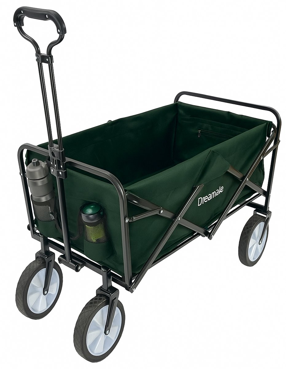 Dreamble® | Bolderkar | Groen | 100KG Draagkracht | 100L | Opvouwbaar | Extra Dikke Ingebouwde Vloermat | Grote wielen - 20cm Ø - 360° draaibaar | Beschermhoes | 2 pockets vóór + ritszak binnenkant