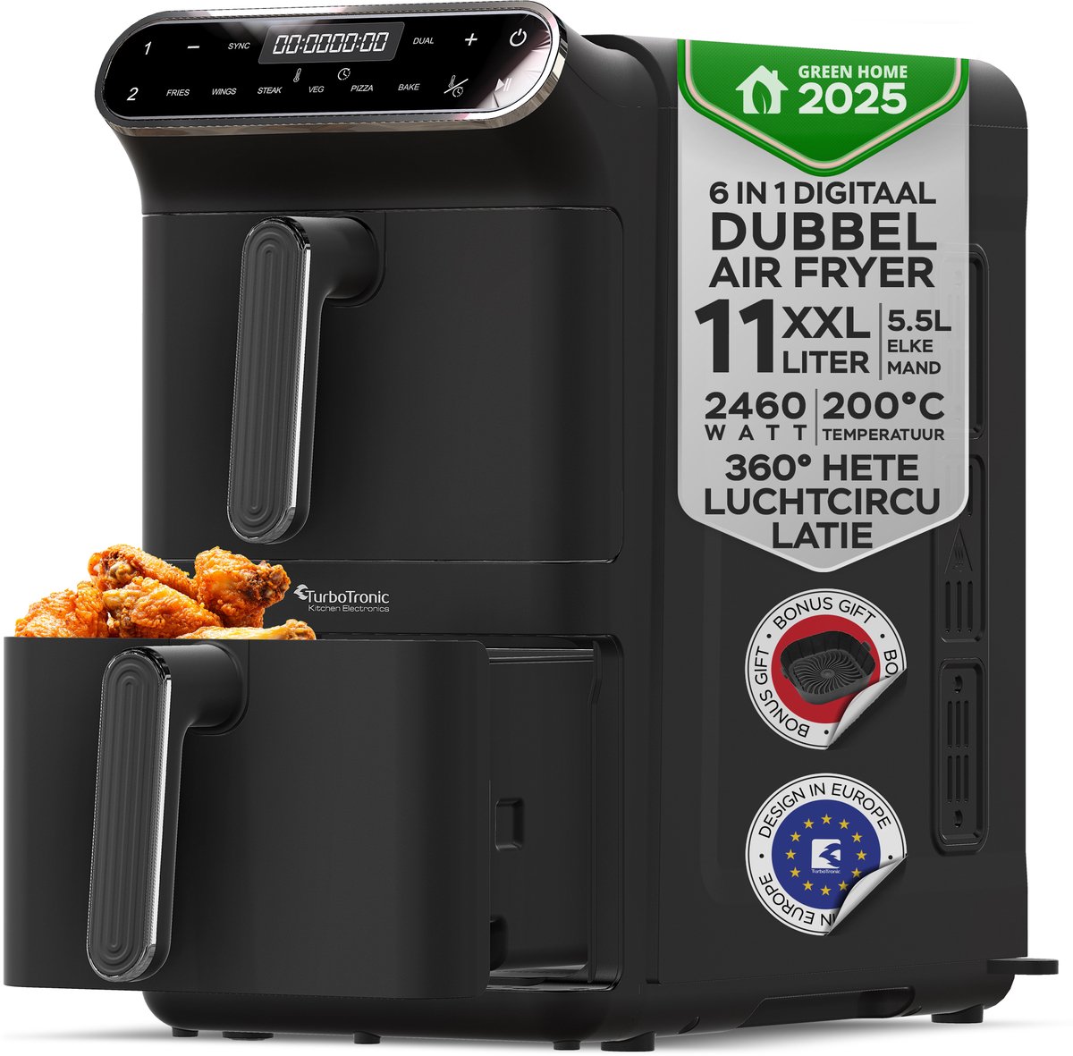 Turbotronic AF-500D Airfryer met Dubbele Lade 11L - Product - €99,95