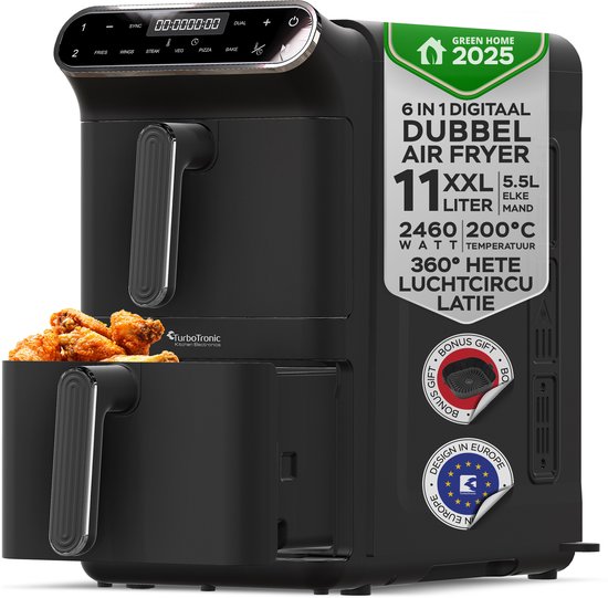 Afbeelding van Review Turbotronic AF-500D Airfryer met Dubbele Lade 11L -