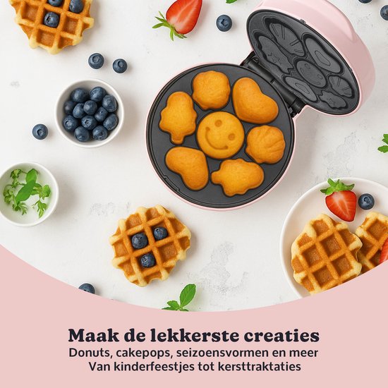 JAP Appliances Dough Joy 3in1 wafelijzer, Donutmaker, cake pop maker - Inclusief Cakepop 50 stokjes - Roze - PFAS-vrij van JAP Appliances — afbeelding 2