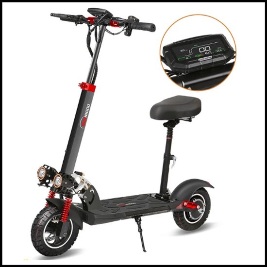 800W Elektrische Step – 48V 15Ah – 50 km/u – 50 km Actieradius – 10'' Off-Road Banden – Dubbele Schokdemping – Opvouwbaar – Verstelbare Stuur & Verwijderbare Zit – Voor Volwassenen – Rood