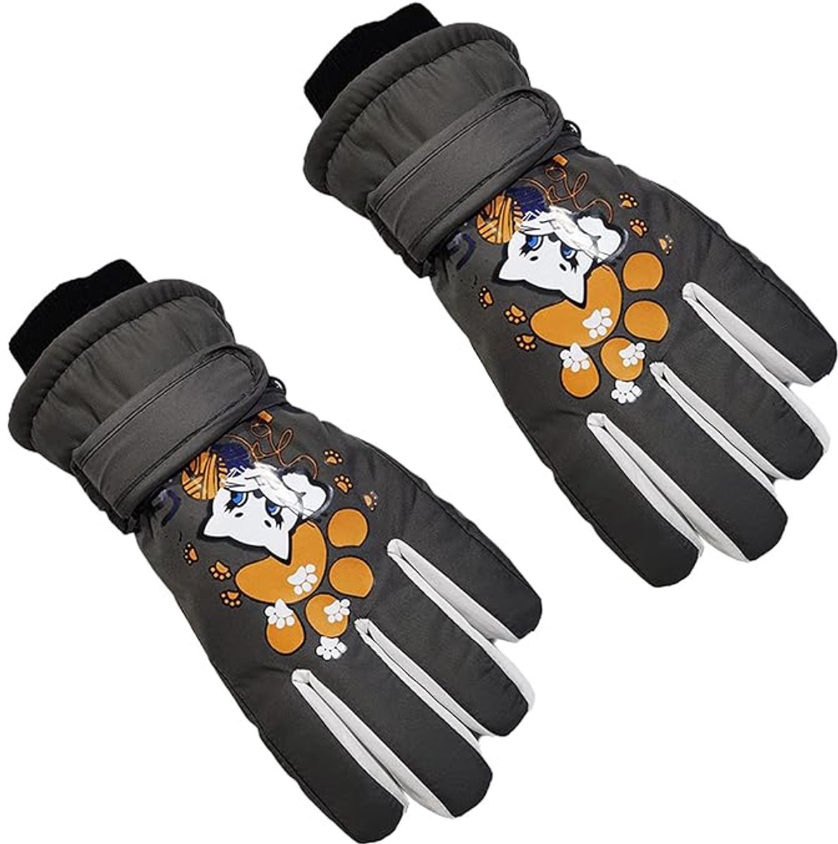 Handschoenen, kinderskihandschoenen winter waterdicht schattig patroon warm zwart