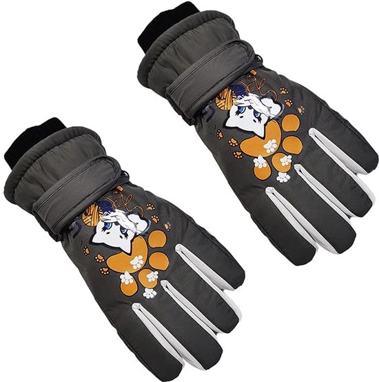 Handschoenen, kinderskihandschoenen winter waterdicht schattig patroon warm zwart