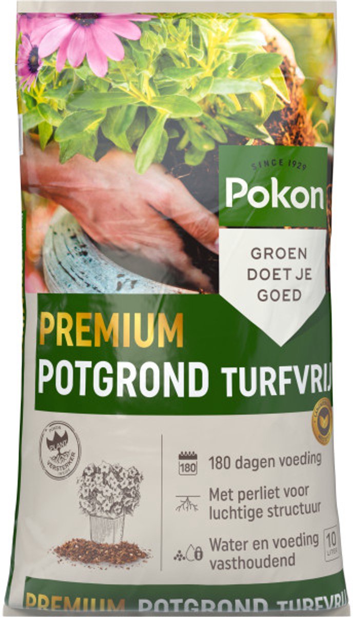 Pokon Premium Potgrond Turfvrij - 10L - Potgrond universeel - 180 dagen voeding - Potgrond binnen en buiten