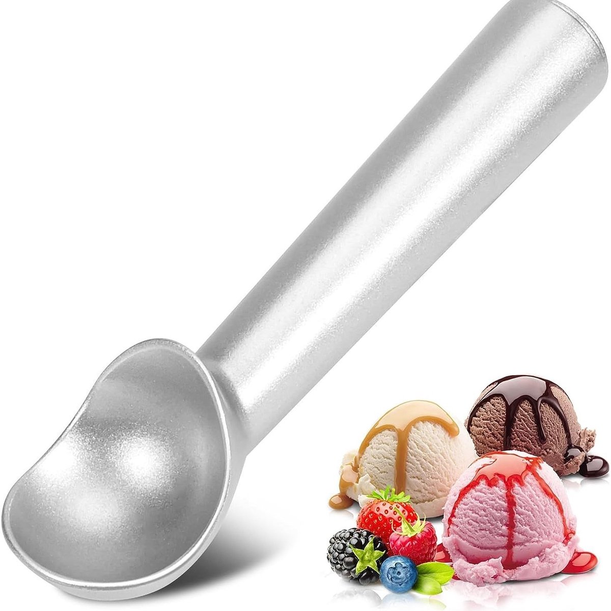 IJsschep - Antiaanbaklaag, vriezerbestendige ijsschep - ijsschep - Alles-in-één schep - Gemakkelijk schoon te maken ijsschep - Multifunctionele bolletjesschepper - zilver