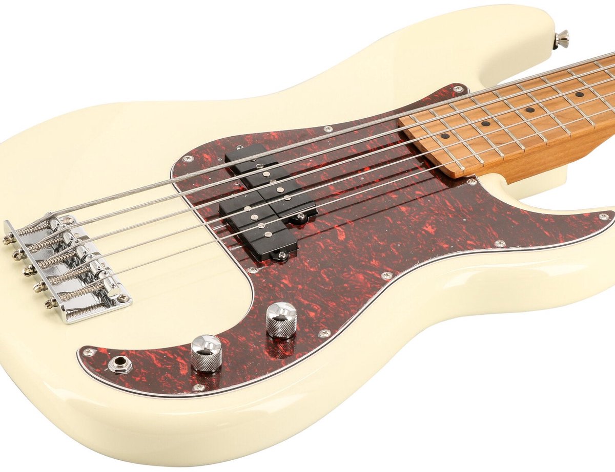Fazley Sunset Series Piranha 5 Olympic White 5-snarige elektrische basgitaar met gigbag