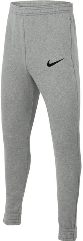 Grijze joggingbroek van Nike met zwarte swoosh en elastische enkelboorden.
