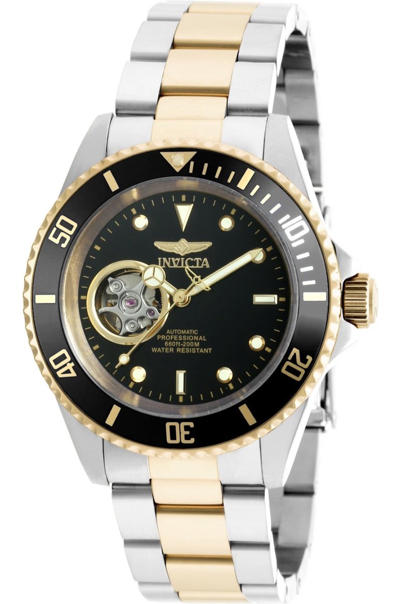 Invicta Pro Diver 20438 Heren Horloge - Waterdicht - Analoog - Automatisch Uurwerk - Roestvrij Staal met zwarte Wijzerplaat - 40mm