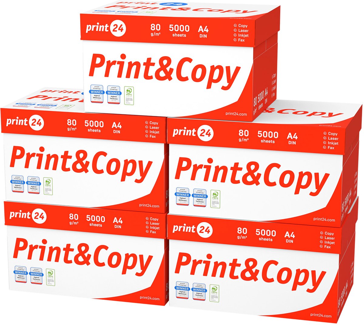 print24 Printerpapier kopieerpapier 25000 vellen 50 x 500 A4 80g premium wit testwinnaar PEFC