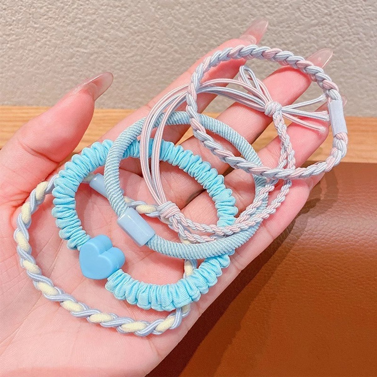 Haarelastiekje Gevlochten set - 10 stuks - Blauw - Ø 45mm - sterk elastiek - Haar Accessoires - Meisjes - Dames - Gift - Cadeau
