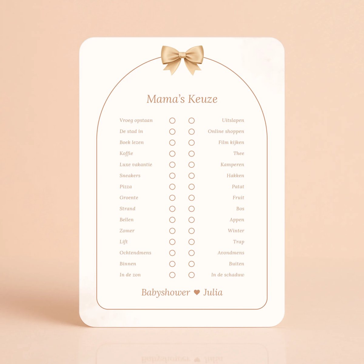 Gepersonaliseerde Gender Reveal & Babyshower invulkaarten – Mama’s Keuze - Boho Beige met Beertje - 20 Stuks - Babyshower Cadeau - Babyshower Spelletjes