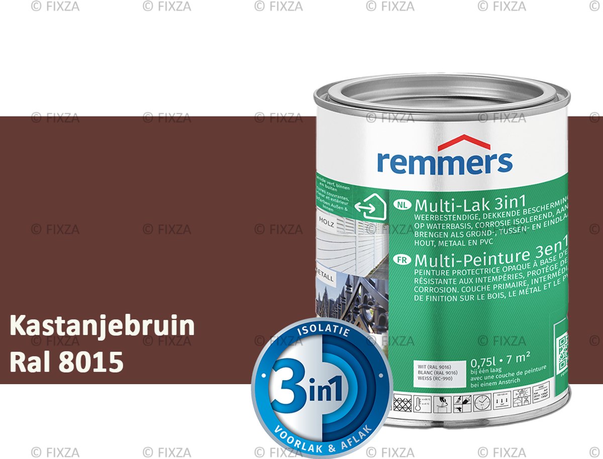 Remmers Multi-Lak 3in1 Kastanjebruin – 0,75 Liter - lakverf voor Hout, Metaal en Kunststof