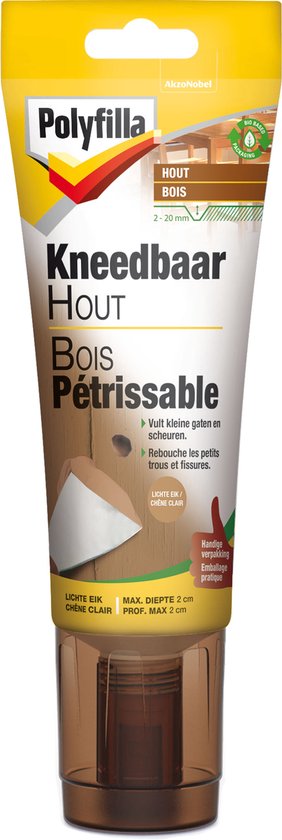Polyfilla Kneedbaar Hout in lichte eik crème. Vult kleine gaten.