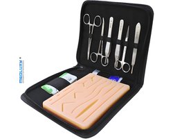 MEDLUXY® - Hechtset Geneeskunde - Hechten Oefenen - Hechtset Chirurgisch - 14-delig - Naaldvoerder - Hechtpad - Imitatiehuid Oefenhuid - Opbergmap - 21cm x 21cm x 3cm - MD0139