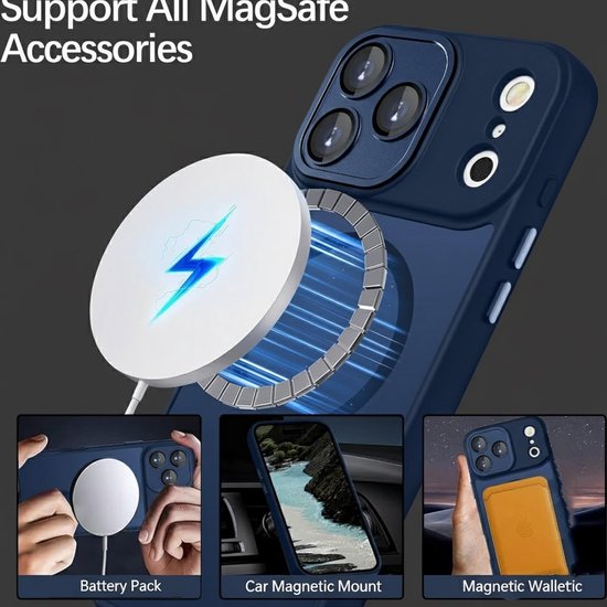 Coque compatible avec iPhone 17 Pro - Compatible avec MagSafe - Blauw foncé - Coque arrière magnétique mate Casemania - Protection les chutes et les impacts avec Protection de l'appareil photo