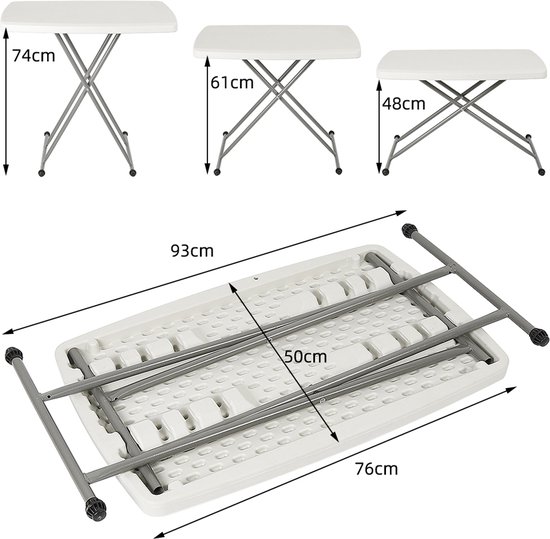 PIPIPOXER-Opvouwbare tafel, kunststof, balkontafel, campingtafel, partytafel, 50x76cm van Merkloos — afbeelding 5