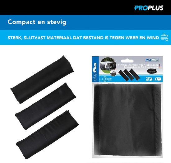 ProPlus Tentbeschermers voor stormband - universeel - klittenbandsluiting - set van 3 - zwart van ProPlus — afbeelding 3