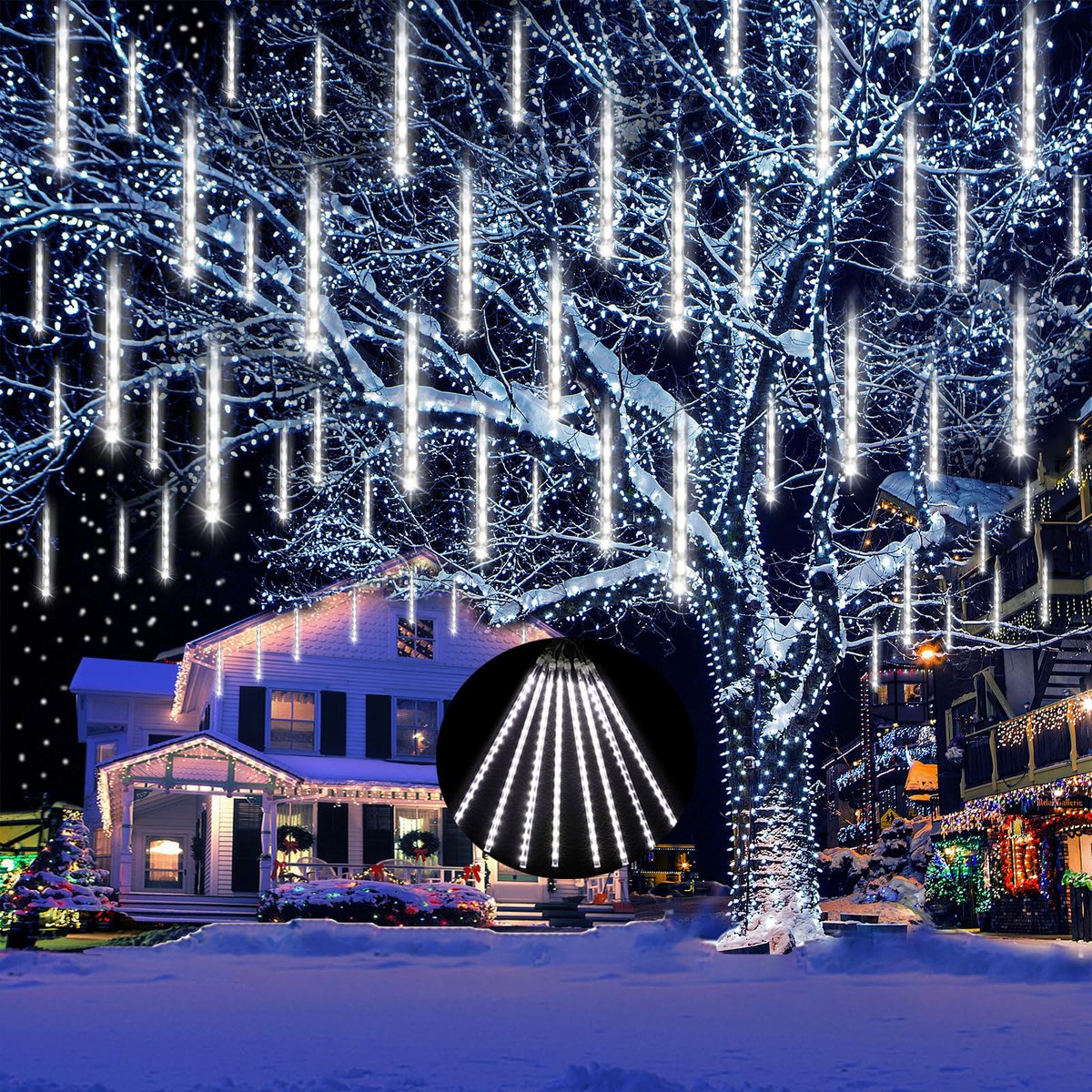 MUPOO 3x Kerstverlichting Meteorenregen Lichtsnoer voor buiten - 50cm 288 LEDS Koud Wit - 360° Buitenverlichting-Energiebesparing en milieubescherming -voor IJspaleizen en Moderne Kantoorfeesten