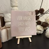 Hartjespost | Tegeltje Vier vaker lach veel hou vast, zalm roze, goud| schoencadeautjes sinterklaas | tegeltjes met tekst | spreuktegel | tegeltjeswijsheden | cadeau | Christmas | Xmas | kerstmis | decoratie kerst | 13x13
