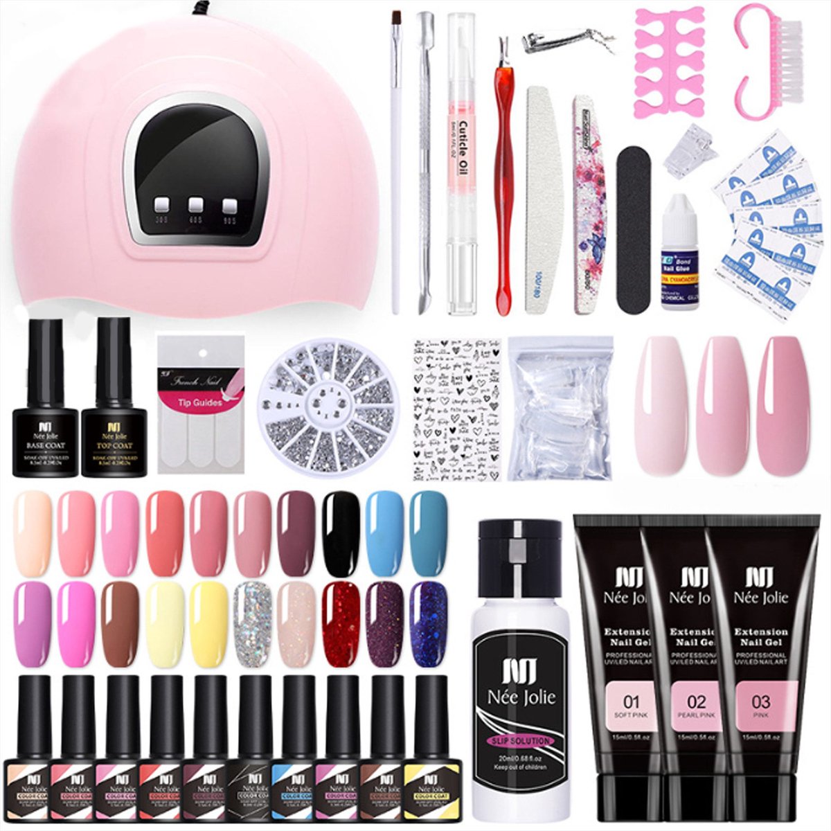 NAXSIR Nagelstudio Complete set met UV/LED lamp - 20 gelkleuren & kristalgel voor verlenging