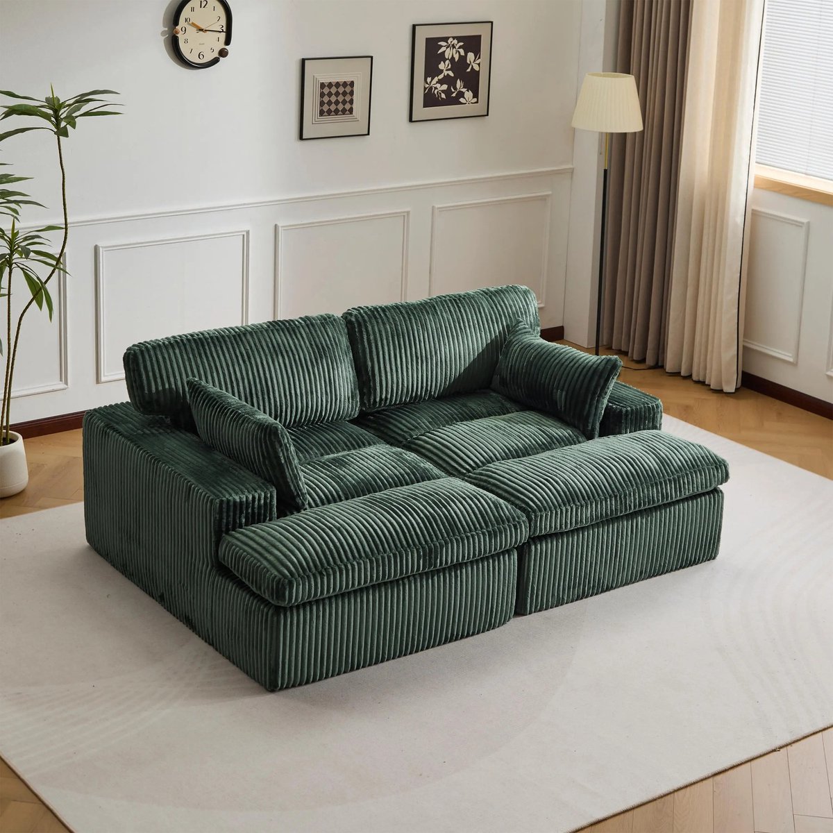 Multifunctionele Corduroy Slaapbank - Opvouwbaar, Met 2 Armleuningen - Comfortabel 4-in-1 Ontwerp – Voor 2 Personen - Direct gebruiksklaar - Extra bed voor gasten - Woonkamer & slaapkamer – 214x145x89cm - Groen