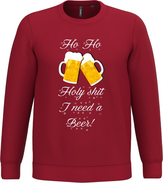 Kersttrui Ho Ho Holy Shit I Need a Beer | Foute Kersttrui heren dames | Christmas Sweater | Rood | maat 4XL