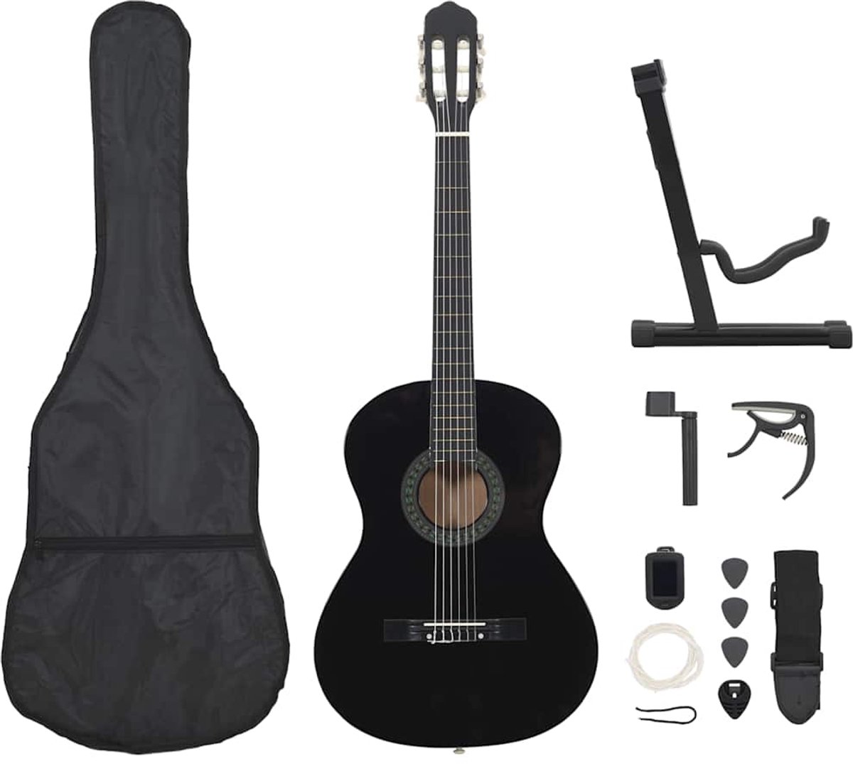 Bol.com vidaXL - 12-delige - Gitaarset - klassiek - beginner - 4/4 - 39" - zwart aanbieding