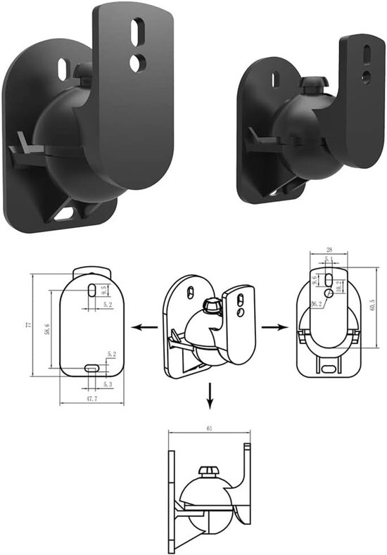 2pcs Zwarte Universele Muur Beugel voor Speakers - Geluidssysteem Beugels — afbeelding 4