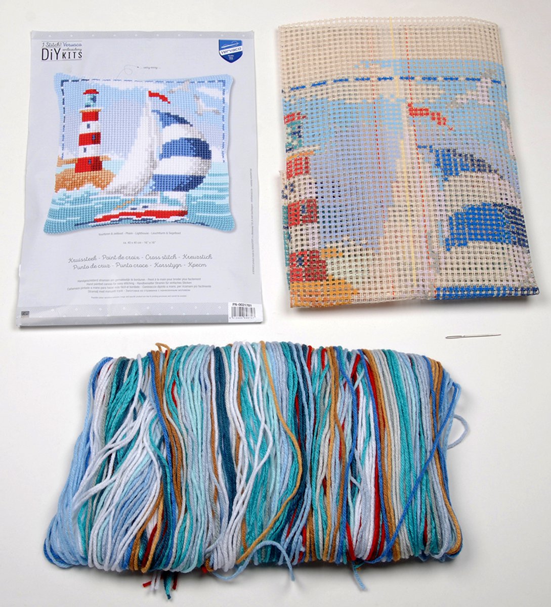 Vervaco - Kruissteekkussen kit - Vuurtoren & zeilboot - PN-0021781 - Borduren - Borduurpakket - Borduurpakket volwassenen - Borduurpakket kind — afbeelding 2