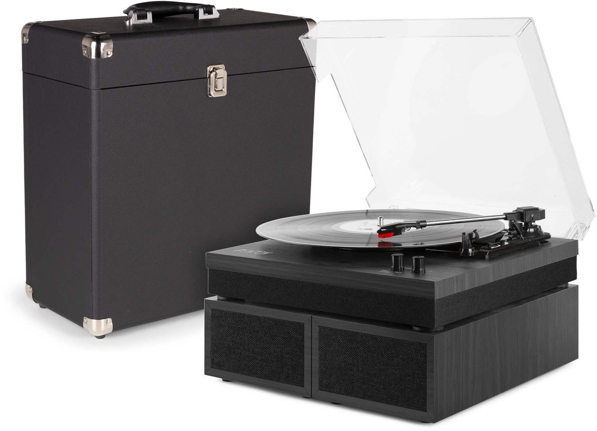 Retro platenspeler met platenkoffer - Fenton RP165B - Met Bluetooth en speakers - Zwart