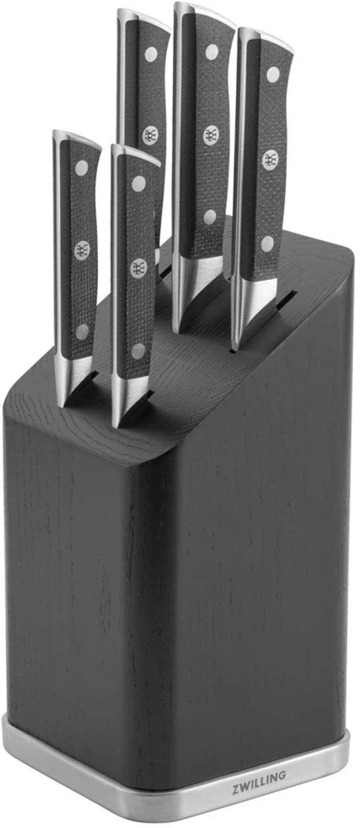 Zwilling Spectrum gevuld messenblok set van 6: schilmes + universeel mes + vleesmes + koksmes + broodmes + messenblok