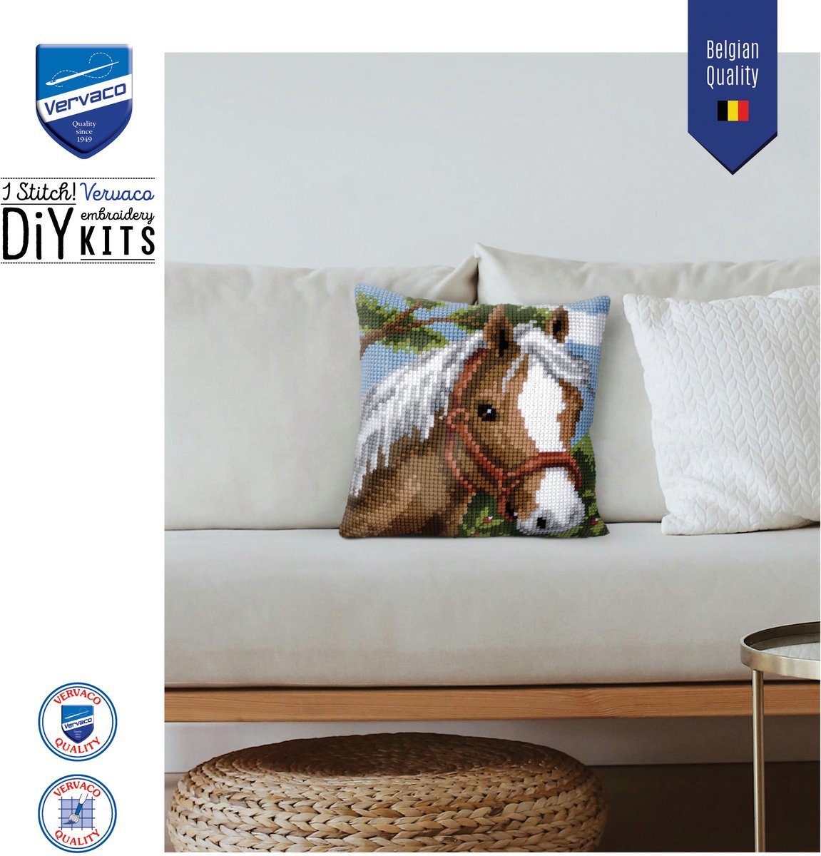 Vervaco - Kruissteekkussen kit - Paard - PN-0008624 - Borduren - Borduurpakket - Borduurpakket volwassenen - Borduurpakket kind — afbeelding 6