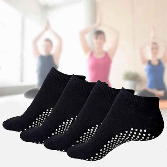 4 paar Pilates yogasokken, antislipsokken, unisex, geschikt voor vechtsporten, ballet, fitness en andere sporten, one size fits all, zwart + grijs — afbeelding 3
