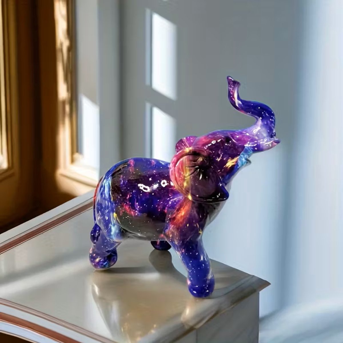 Mauropet® – Geluks Olifant “Starry Sky” | Kosmisch Design | Ruimte & Heelal Inspiratie | Decoratie Beeldje